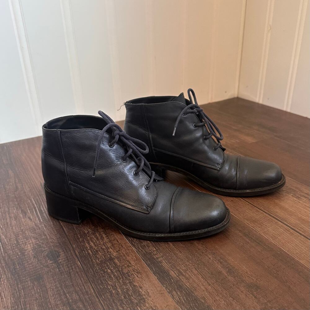 Vintage 90s/Y2K Blue Leather Ankle Boots 8.5M